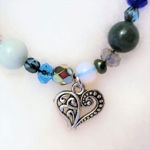 Amazonite/Indian Agate/Opal Heart Stretch Bracelet
